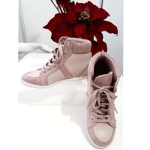 🔻Call It Spring🌸High Top Pink Faux Suede Wedge Sneaker - Picture 4 of 9